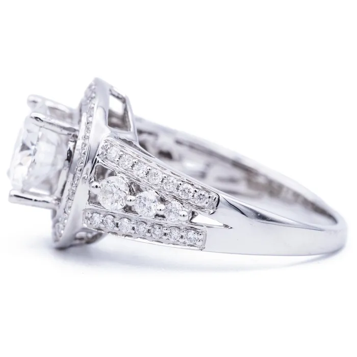 Rings 75mm Round Center 14K White Gold Halo Ring Fire Brilliance 