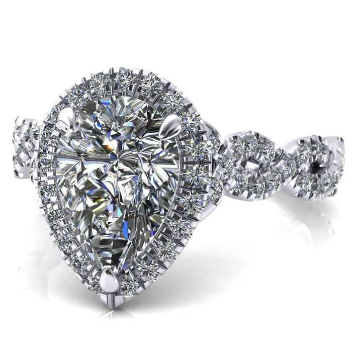 Rings Delaney Pear Center Stone Halo Diamond 34 Infinity Eternity Ring Fire Brilliance 