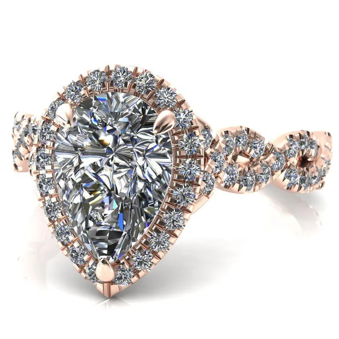 Rings Delaney Pear Center Stone Halo Diamond 34 Infinity Eternity Ring Fire Brilliance 