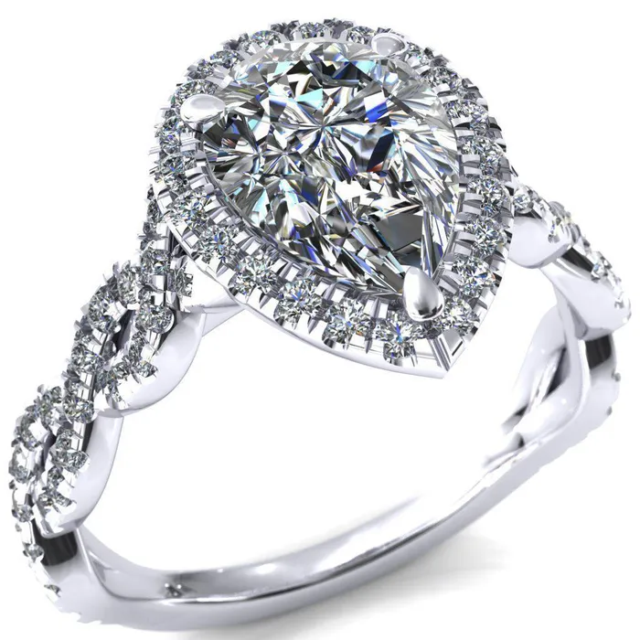 Rings Delaney Pear Center Stone Halo Diamond 34 Infinity Eternity Ring Fire Brilliance 
