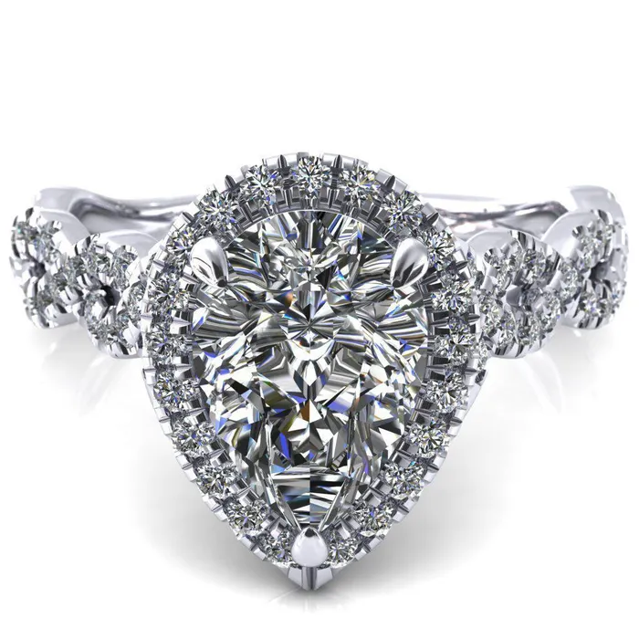 Rings Delaney Pear Center Stone Halo Diamond 34 Infinity Eternity Ring Fire Brilliance 