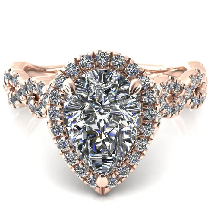 Rings Delaney Pear Center Stone Halo Diamond 34 Infinity Eternity Ring Fire Brilliance 