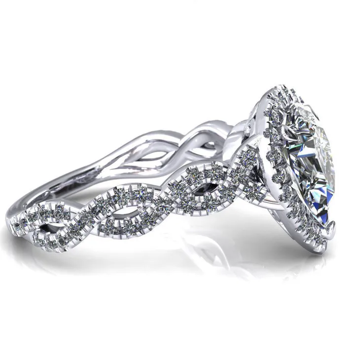 Rings Delaney Pear Center Stone Halo Diamond 34 Infinity Eternity Ring Fire Brilliance 
