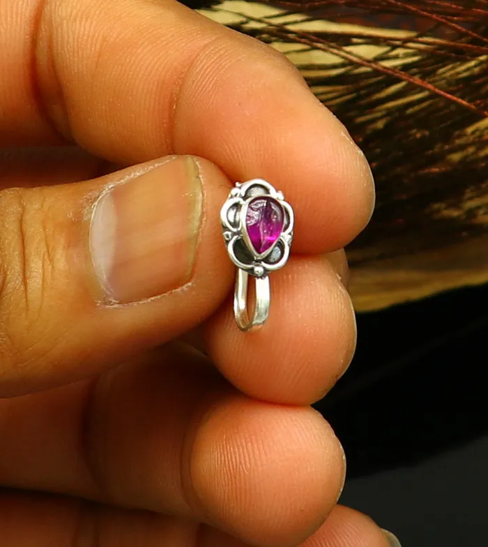 Rings TRIBAL ORNAMENTS 75mm 925 sterling silver single stone nose pin clip on nose pin customized nose plug best wedding party stylish functional jewelry np99
