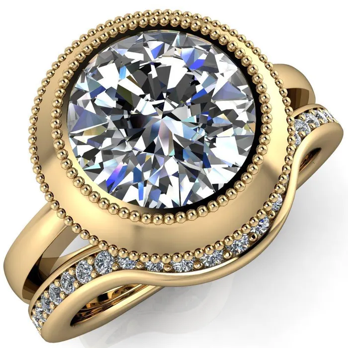 Rings Willow Round Center Stone Heart Gallery Milgrain Bezel Set Euro Shank Solitaire Ring Fire Brilliance 