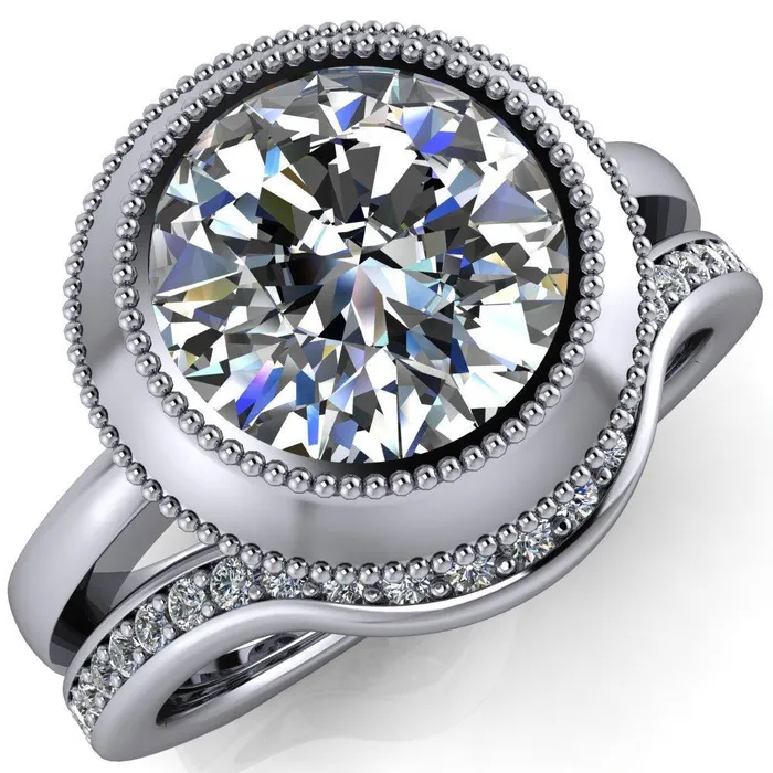 Rings Willow Round Center Stone Heart Gallery Milgrain Bezel Set Euro Shank Solitaire Ring Fire Brilliance 