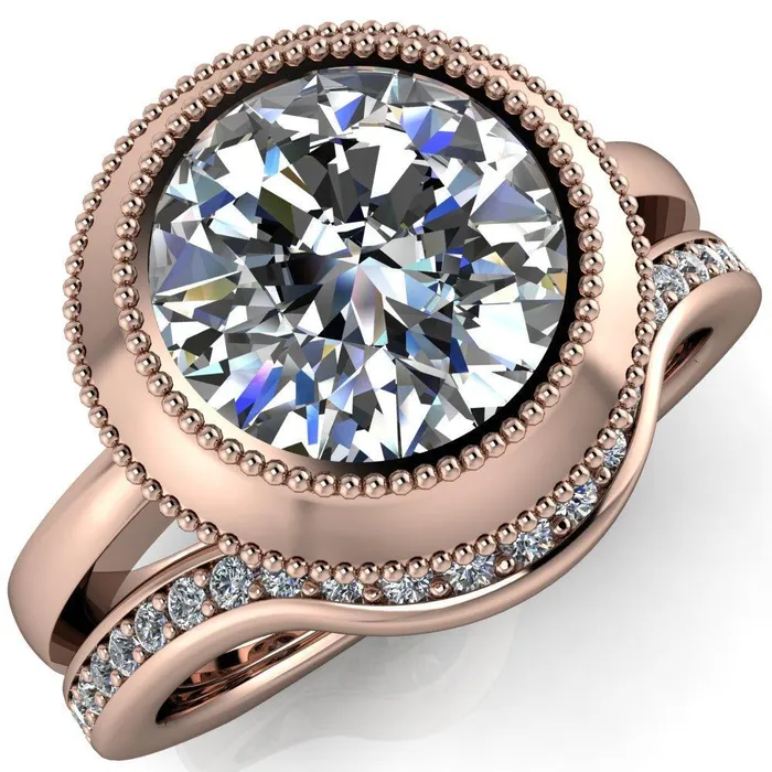 Rings Willow Round Center Stone Heart Gallery Milgrain Bezel Set Euro Shank Solitaire Ring Fire Brilliance 
