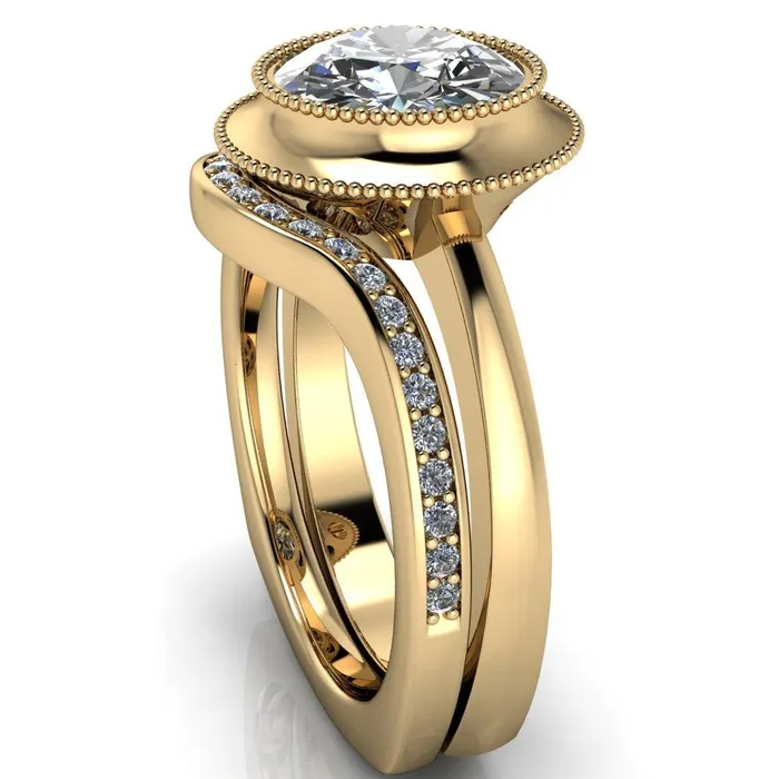 Rings Willow Round Center Stone Heart Gallery Milgrain Bezel Set Euro Shank Solitaire Ring Fire Brilliance 