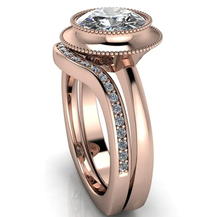 Rings Willow Round Center Stone Heart Gallery Milgrain Bezel Set Euro Shank Solitaire Ring Fire Brilliance 