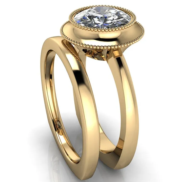 Rings Willow Round Center Stone Heart Gallery Milgrain Bezel Set Euro Shank Solitaire Ring Fire Brilliance 
