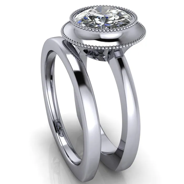 Rings Willow Round Center Stone Heart Gallery Milgrain Bezel Set Euro Shank Solitaire Ring Fire Brilliance 