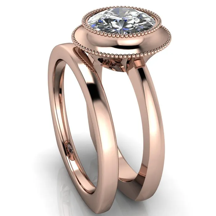 Rings Willow Round Center Stone Heart Gallery Milgrain Bezel Set Euro Shank Solitaire Ring Fire Brilliance 