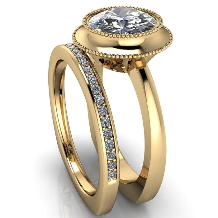 Rings Willow Round Center Stone Heart Gallery Milgrain Bezel Set Euro Shank Solitaire Ring Fire Brilliance 