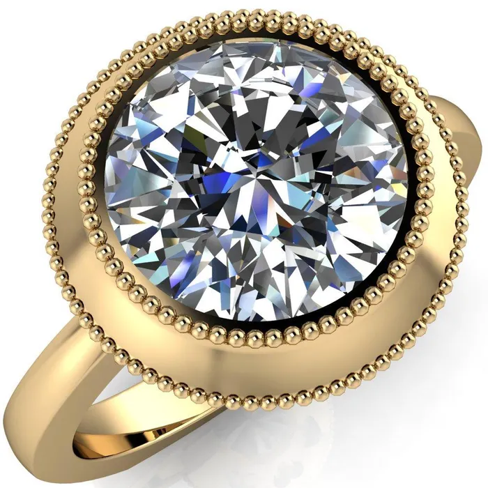 Rings Willow Round Center Stone Heart Gallery Milgrain Bezel Set Euro Shank Solitaire Ring Fire Brilliance 