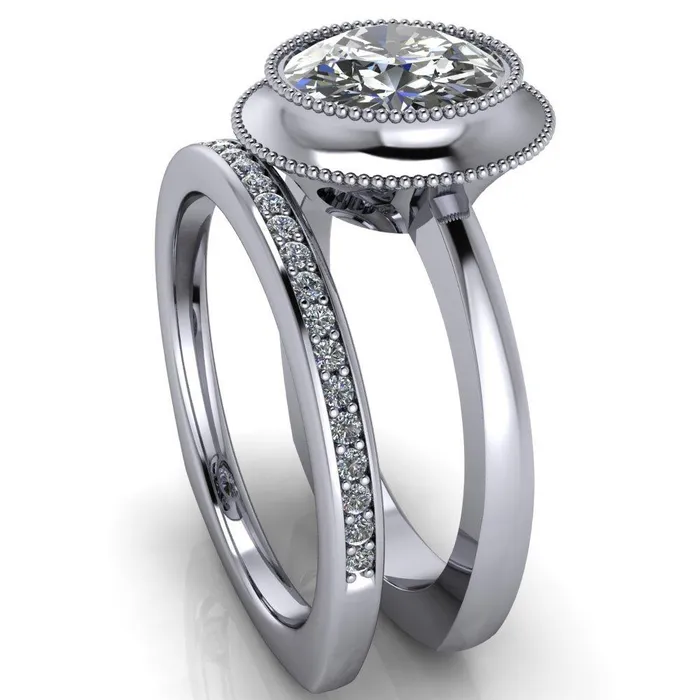 Rings Willow Round Center Stone Heart Gallery Milgrain Bezel Set Euro Shank Solitaire Ring Fire Brilliance 