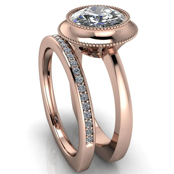 Rings Willow Round Center Stone Heart Gallery Milgrain Bezel Set Euro Shank Solitaire Ring Fire Brilliance 