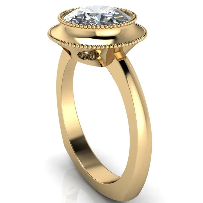 Rings Willow Round Center Stone Heart Gallery Milgrain Bezel Set Euro Shank Solitaire Ring Fire Brilliance 