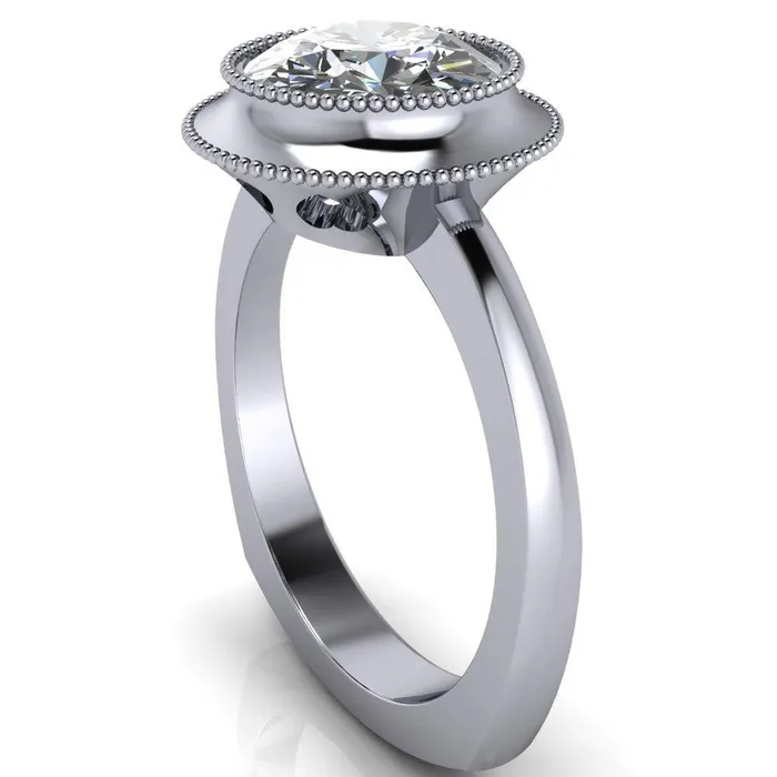 Rings Willow Round Center Stone Heart Gallery Milgrain Bezel Set Euro Shank Solitaire Ring Fire Brilliance 