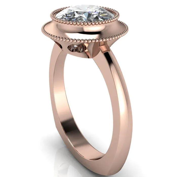 Rings Willow Round Center Stone Heart Gallery Milgrain Bezel Set Euro Shank Solitaire Ring Fire Brilliance 