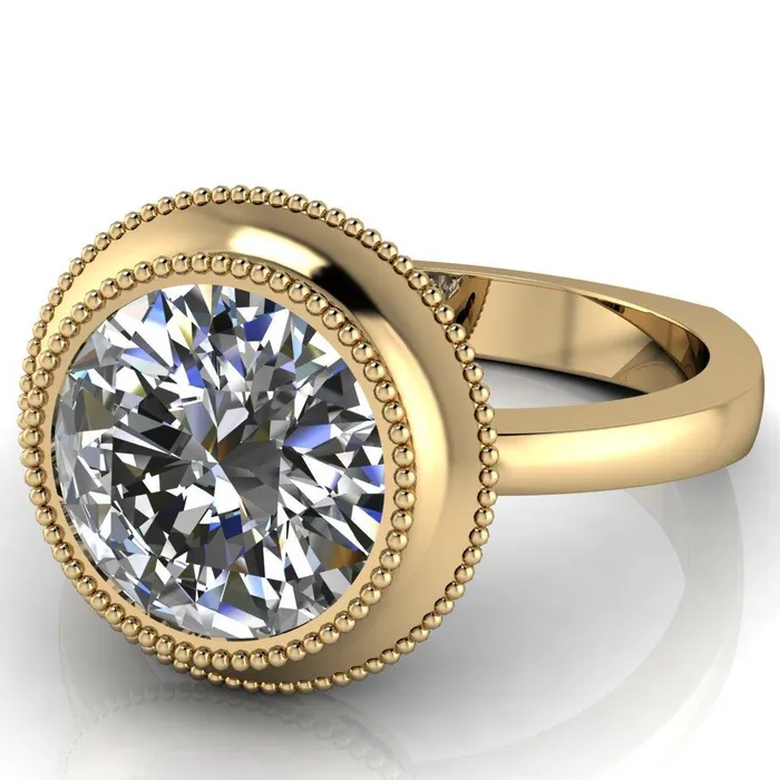 Rings Willow Round Center Stone Heart Gallery Milgrain Bezel Set Euro Shank Solitaire Ring Fire Brilliance 