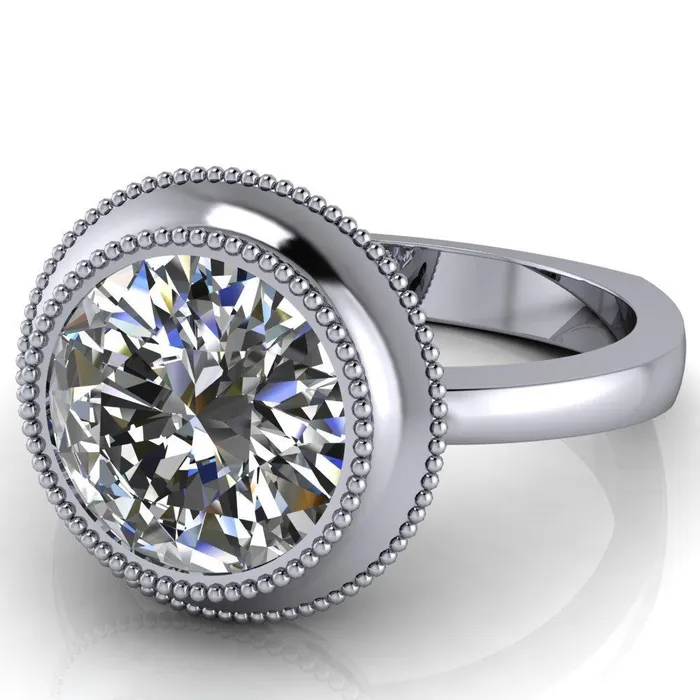 Rings Willow Round Center Stone Heart Gallery Milgrain Bezel Set Euro Shank Solitaire Ring Fire Brilliance 