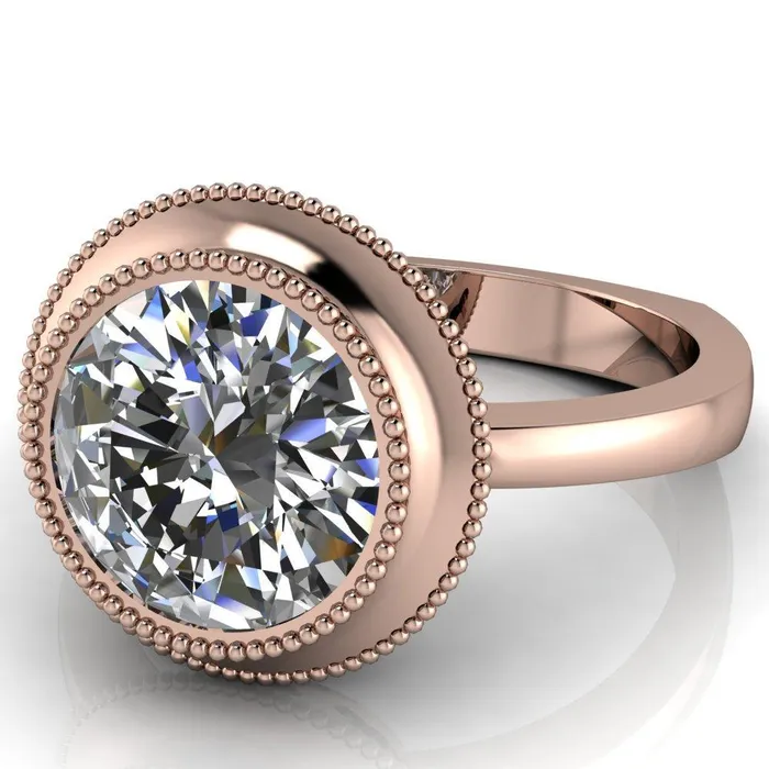 Rings Willow Round Center Stone Heart Gallery Milgrain Bezel Set Euro Shank Solitaire Ring Fire Brilliance 