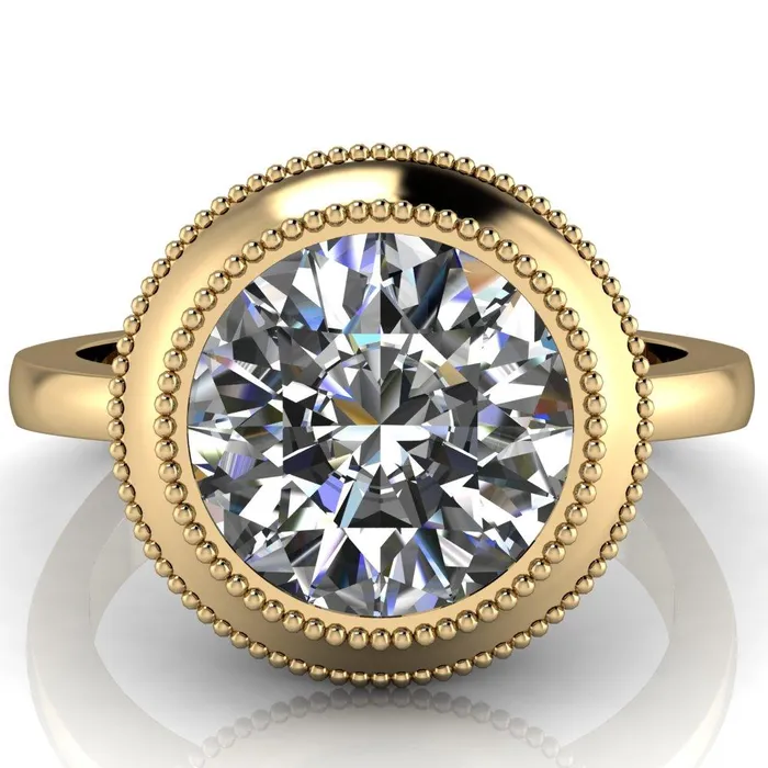 Rings Willow Round Center Stone Heart Gallery Milgrain Bezel Set Euro Shank Solitaire Ring Fire Brilliance 