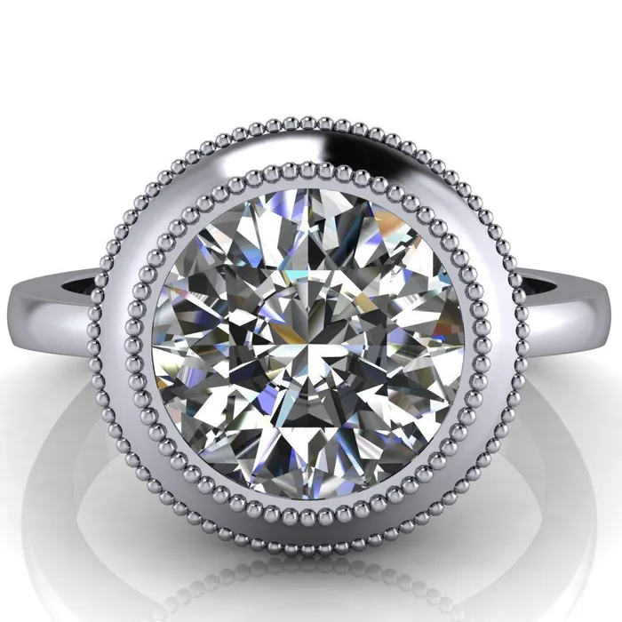 Rings Willow Round Center Stone Heart Gallery Milgrain Bezel Set Euro Shank Solitaire Ring Fire Brilliance 