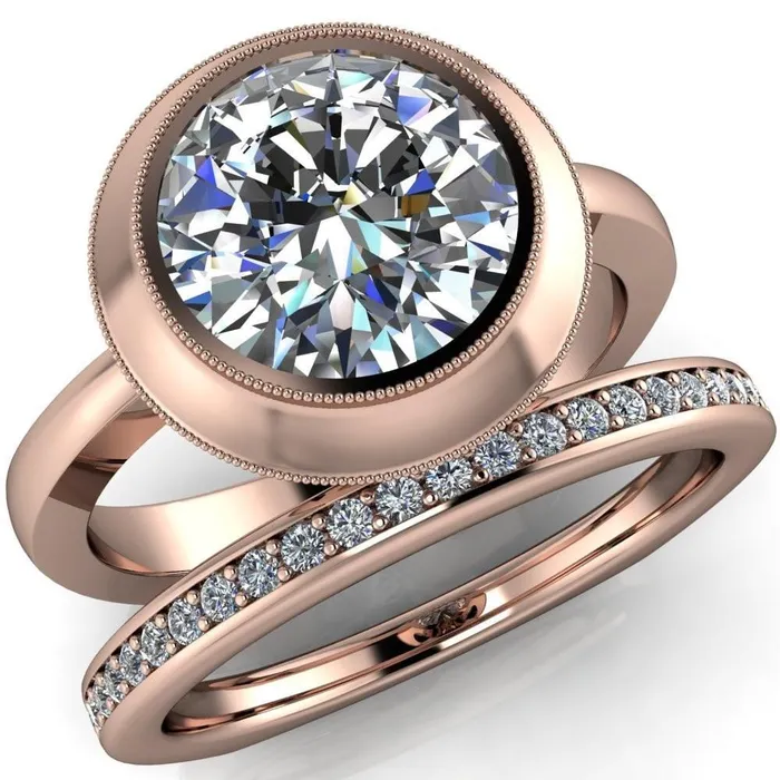 Rings Willow Round Center Stone Heart Gallery Milgrain Bezel Set Euro Shank Solitaire Ring Fire Brilliance 