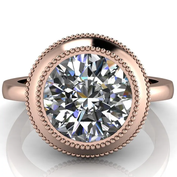 Rings Willow Round Center Stone Heart Gallery Milgrain Bezel Set Euro Shank Solitaire Ring Fire Brilliance 