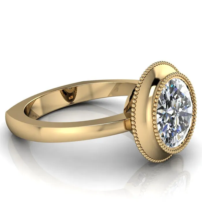 Rings Willow Round Center Stone Heart Gallery Milgrain Bezel Set Euro Shank Solitaire Ring Fire Brilliance 
