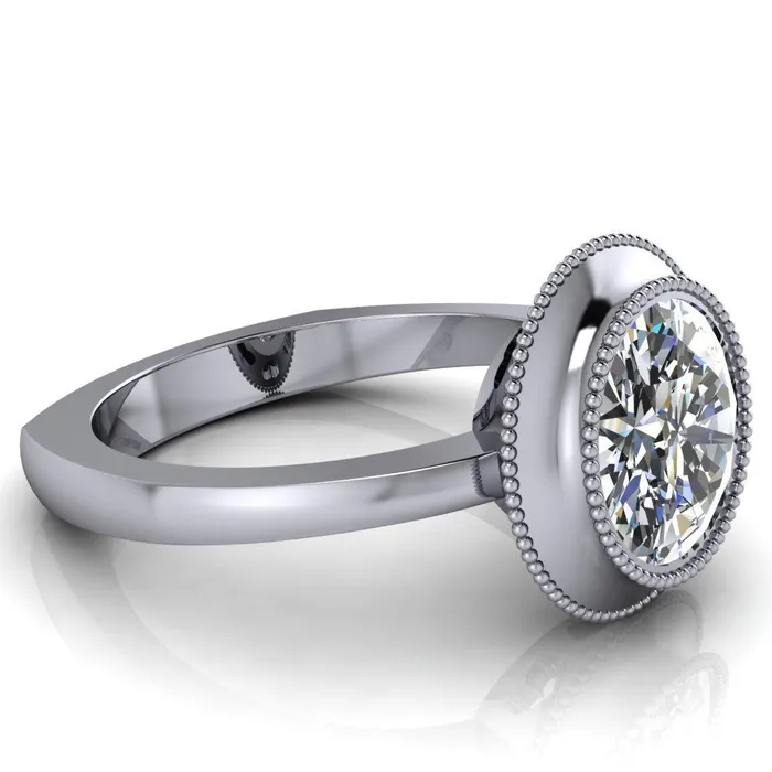Rings Willow Round Center Stone Heart Gallery Milgrain Bezel Set Euro Shank Solitaire Ring Fire Brilliance 