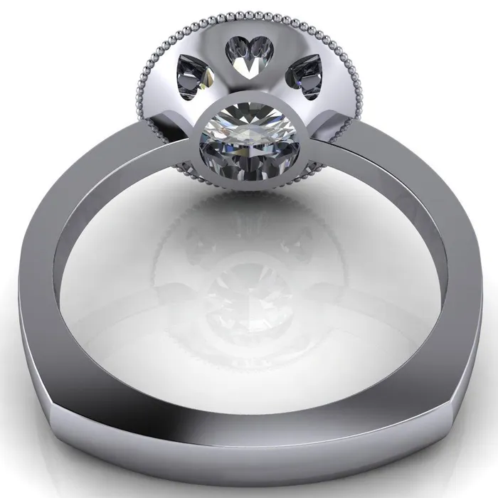 Rings Willow Round Center Stone Heart Gallery Milgrain Bezel Set Euro Shank Solitaire Ring Fire Brilliance 