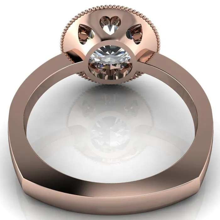 Rings Willow Round Center Stone Heart Gallery Milgrain Bezel Set Euro Shank Solitaire Ring Fire Brilliance 