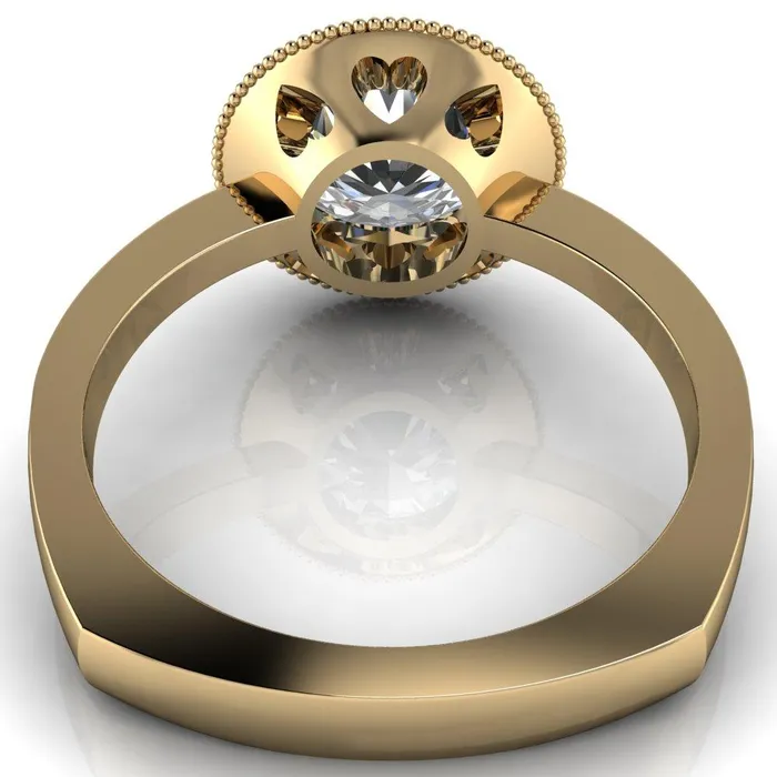 Rings Willow Round Center Stone Heart Gallery Milgrain Bezel Set Euro Shank Solitaire Ring Fire Brilliance 