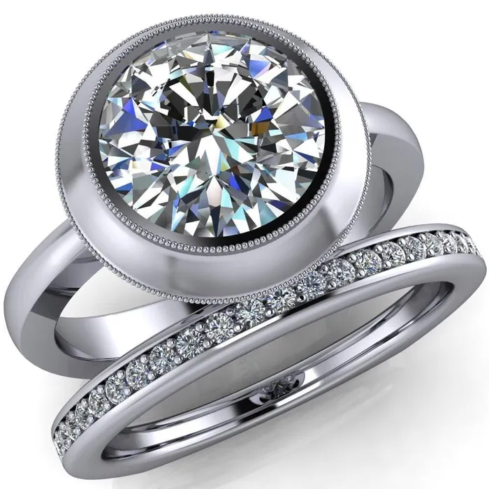 Rings Willow Round Center Stone Heart Gallery Milgrain Bezel Set Euro Shank Solitaire Ring Fire Brilliance 