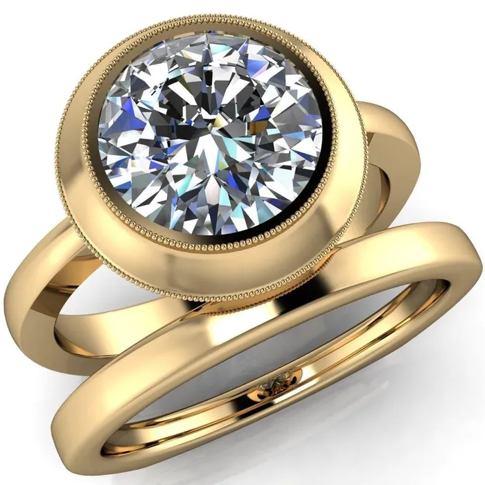 Rings Willow Round Center Stone Heart Gallery Milgrain Bezel Set Euro Shank Solitaire Ring Fire Brilliance 