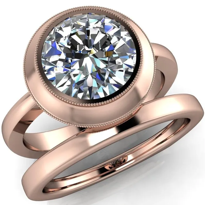 Rings Willow Round Center Stone Heart Gallery Milgrain Bezel Set Euro Shank Solitaire Ring Fire Brilliance 