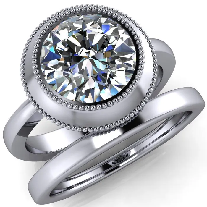 Rings Willow Round Center Stone Heart Gallery Milgrain Bezel Set Euro Shank Solitaire Ring Fire Brilliance 