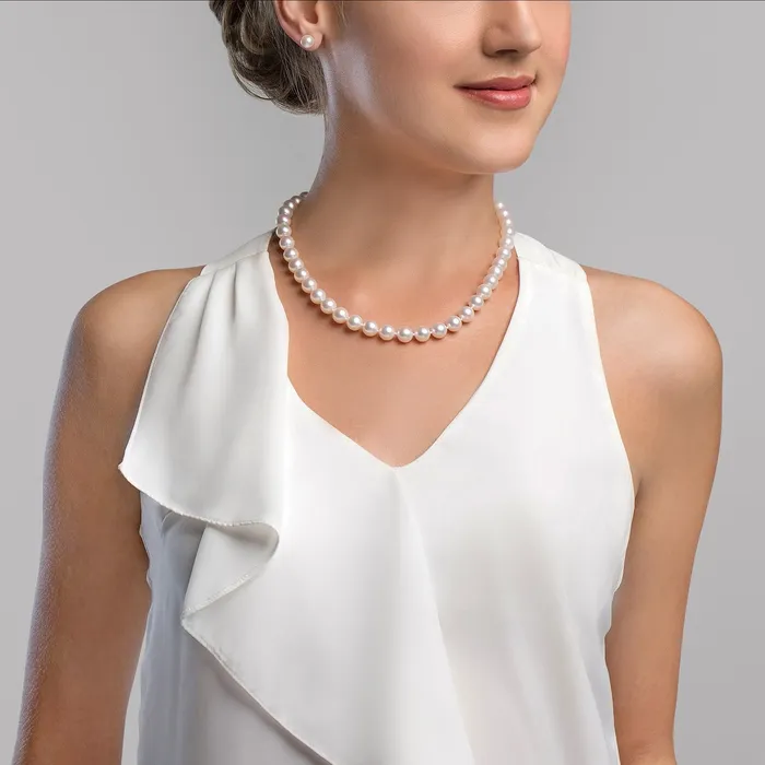 spt Necklaces White Japanese Akoya Pearl Necklace 100105mm AAA Quality