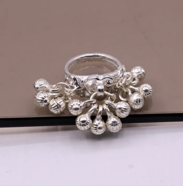 Sterling silver handmade gorgeous charm ring with fabulous noisy bells excellent belly dance tribal antique jewelry india sr0208 TRIBAL ORNAMENTS Rings