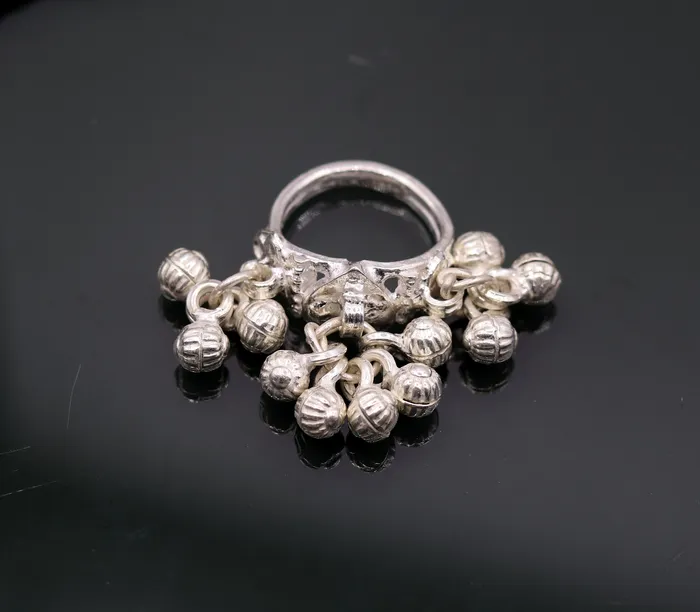 Sterling silver handmade gorgeous charm ring with fabulous noisy bells excellent belly dance tribal antique jewelry india sr0208 TRIBAL ORNAMENTS Rings