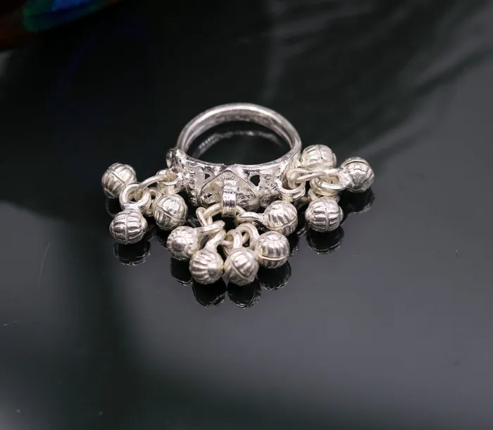 Sterling silver handmade gorgeous charm ring with fabulous noisy bells excellent belly dance tribal antique jewelry india sr0208 TRIBAL ORNAMENTS Rings