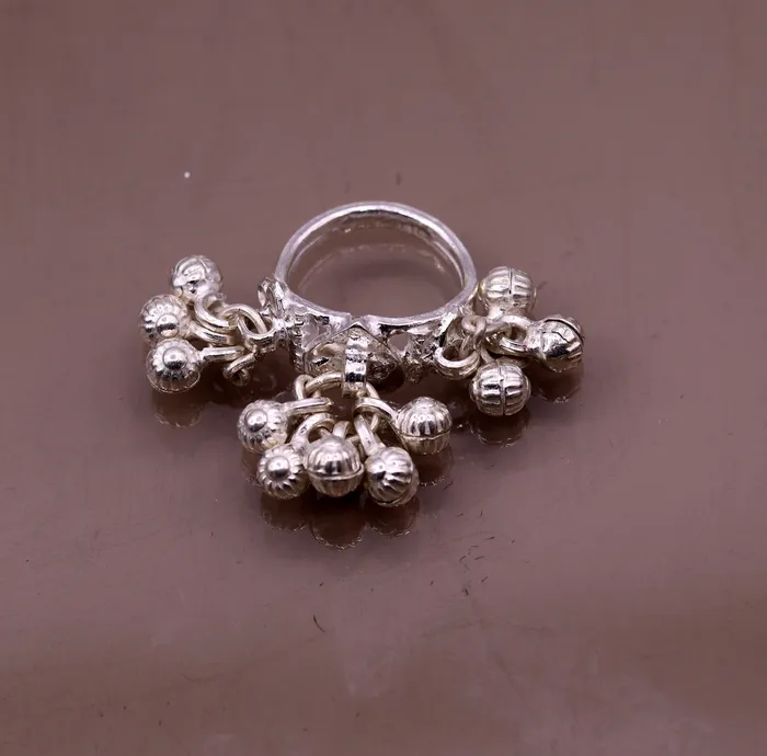 Sterling silver handmade gorgeous charm ring with fabulous noisy bells excellent belly dance tribal antique jewelry india sr0208 TRIBAL ORNAMENTS Rings