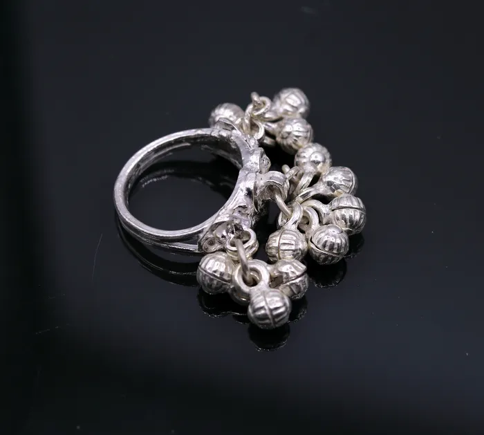 Sterling silver handmade gorgeous charm ring with fabulous noisy bells excellent belly dance tribal antique jewelry india sr0208 TRIBAL ORNAMENTS Rings