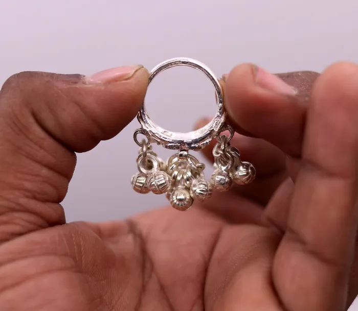 Sterling silver handmade gorgeous charm ring with fabulous noisy bells excellent belly dance tribal antique jewelry india sr0208 TRIBAL ORNAMENTS Rings
