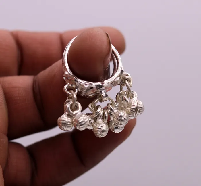 Sterling silver handmade gorgeous charm ring with fabulous noisy bells excellent belly dance tribal antique jewelry india sr0208 TRIBAL ORNAMENTS Rings