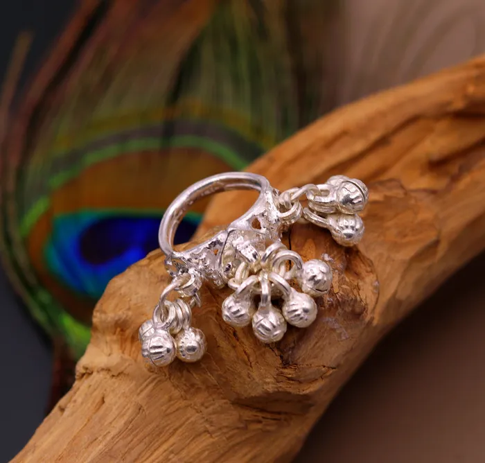 Sterling silver handmade gorgeous charm ring with fabulous noisy bells excellent belly dance tribal antique jewelry india sr0208 TRIBAL ORNAMENTS Rings