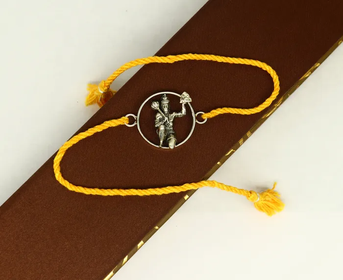 TRIBAL ORNAMENTS Bracelets 925 sterling silver custom design god hanuman design Rakhi bracelet with stunning yellow thread Best sibling rakhi for Festival Rakshabandhan rk162 TRIBAL ORNAMENTS Bracelets 925 sterling silver custom design god hanuman design Rakhi bracelet with stunning yellow thread Best sibling rakhi for Festival Rakshabandhan rk162