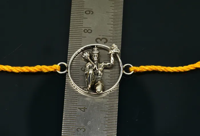 TRIBAL ORNAMENTS Bracelets 925 sterling silver custom design god hanuman design Rakhi bracelet with stunning yellow thread Best sibling rakhi for Festival Rakshabandhan rk162